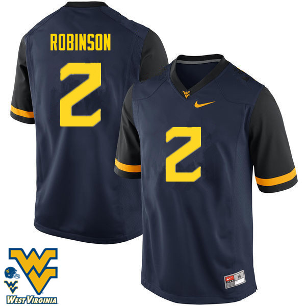 Men #2 Kenny Robinson West Virginia Mountaineers College Football Jerseys-Navy